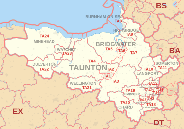 TA Postcode Area Map